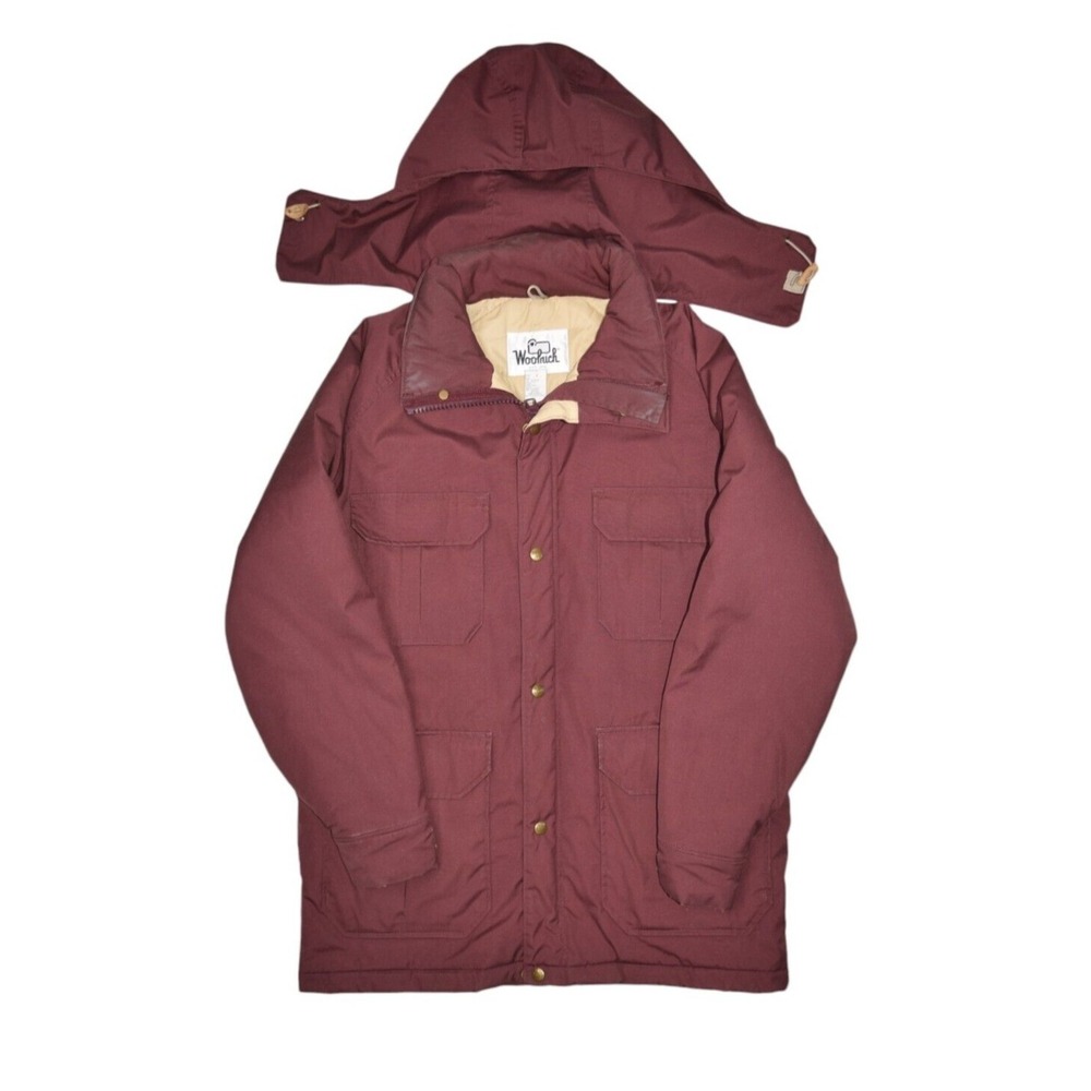 Vintage Woolrich Jacket Men Medium Maroon Insulated Mountain Parka Coat Made USA